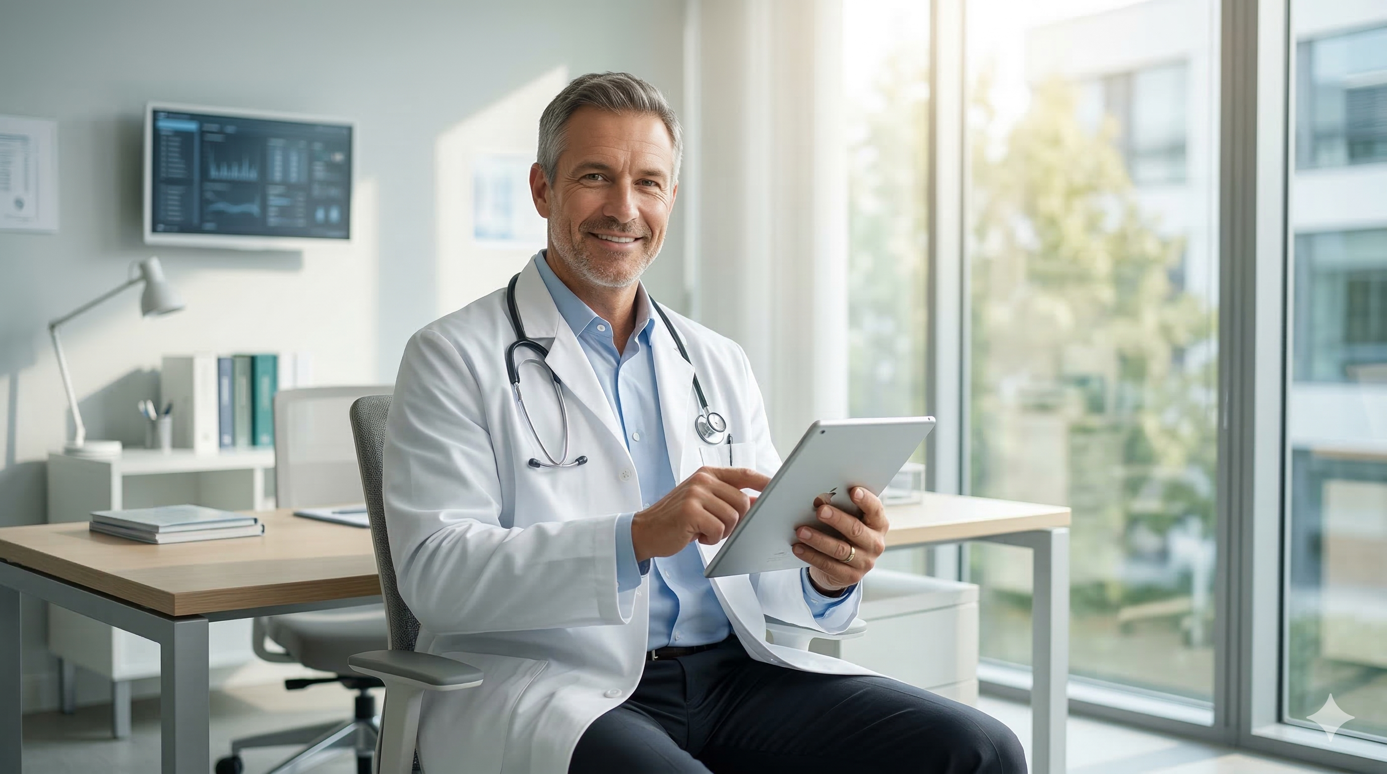 Médico usando Flego en su consultorio