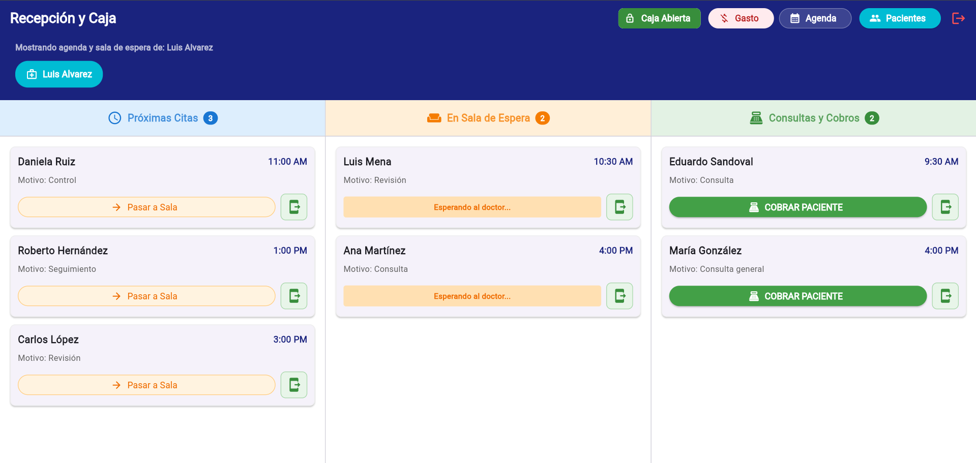 Dashboard de Recepción en Flego